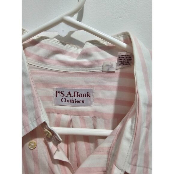 JoS. A. Bank Clothiers Vintage Men's Striped Dress Shirt L 16-16.5" Pink & White - Picture 1 of 15